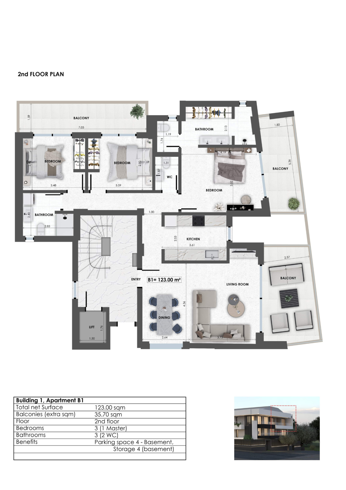 Stylish 3 Bedroom Apartment with 3 Balconies & Elegant Design — 2